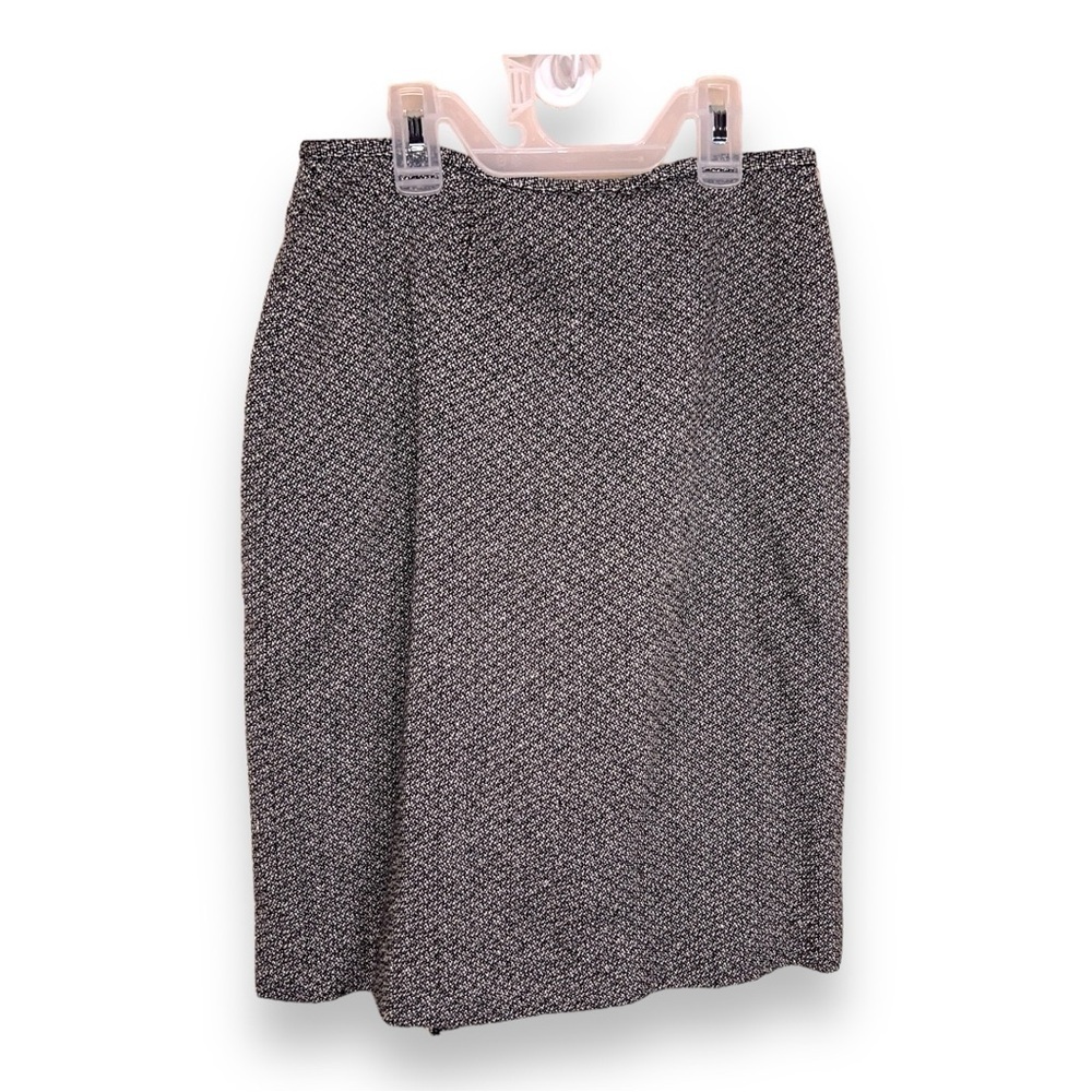 SIZE 2 BLACK WHITE WOOL BLEND SKIRT VINTAGE LINED CLASSIC